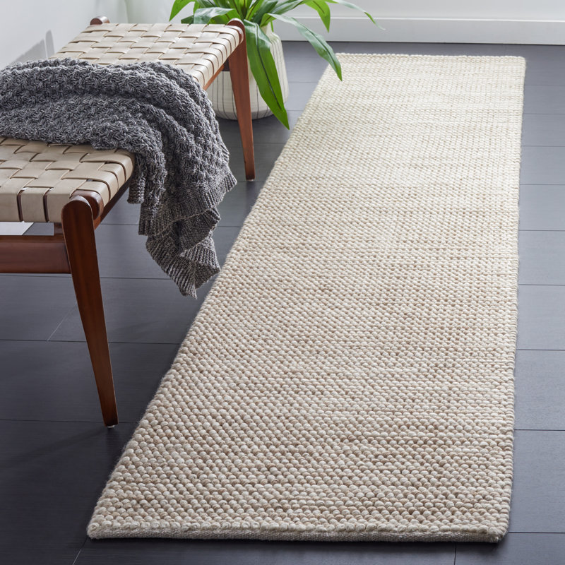 Almus Abstract Handmade Tufted Wool Beige / Ivory Area Rug, Runner 2'3" x 9'