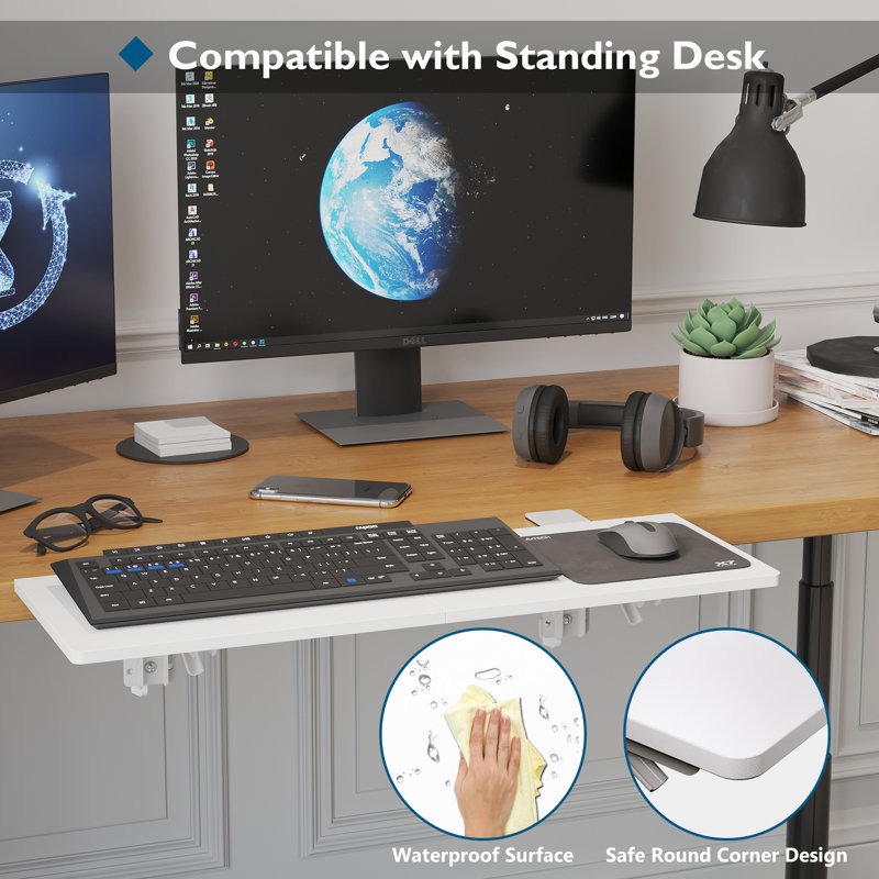 Argaki 1.3cm H x 69.1cm W Desk Keyboard Tray, White