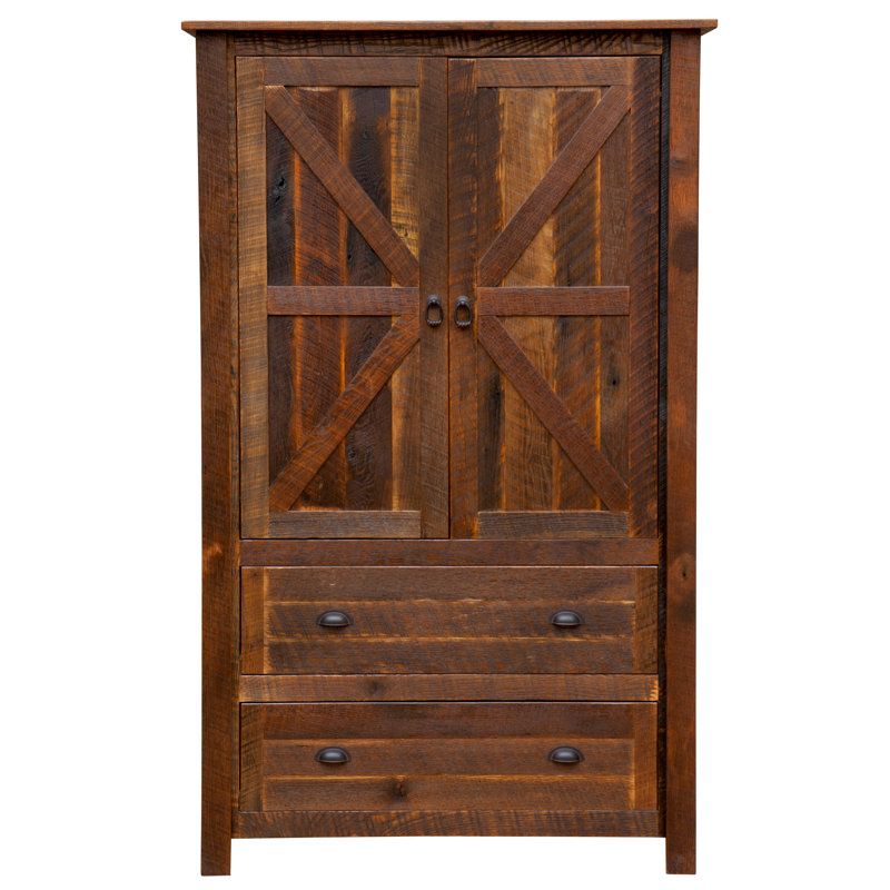 Fireside Lodge Barnwood Two Drawer Wardrobe with Hanging Rod - Barnwood Legs - Premium Line, Barnwood Legs, Premium Drawers