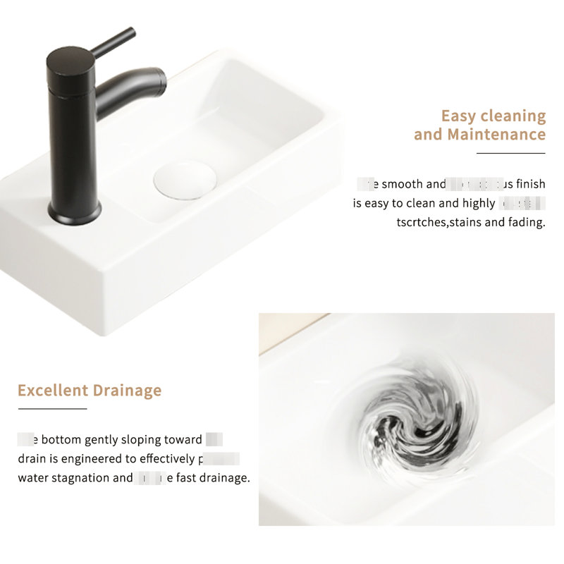 American Style Milk White Ceramic Wall Hung Wash Basin, Right Hand Tap Hole, 14.2*7.15*3.58Inch, Small And Elegant For Spaces