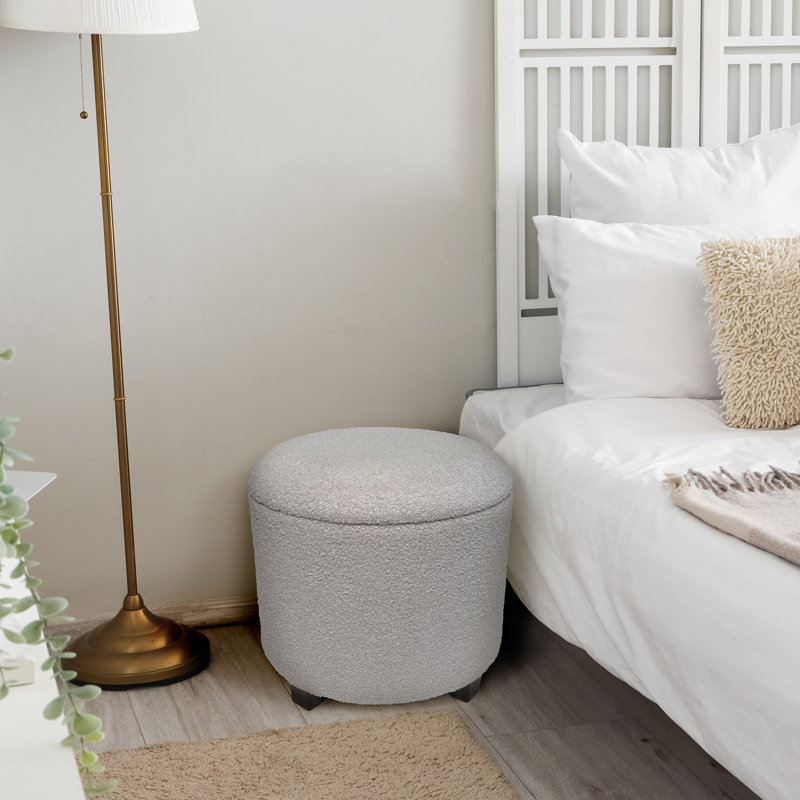 45cm Wide Round Solid Colour Footstool Ottoman with Storage