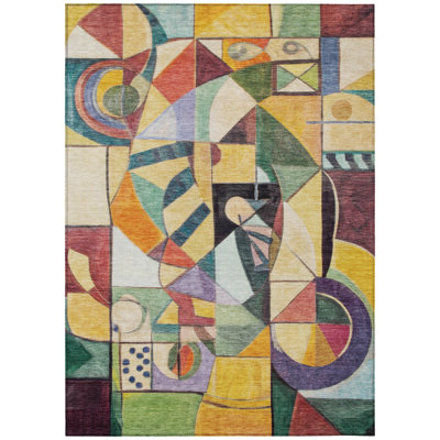 Machine Washable Indoor/Outdoor Xhevrie Gold Rug