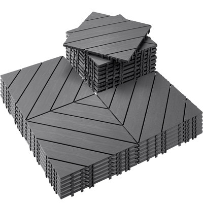 12" x 12" Interlocking Plastic Deck Tiles Set of 36, Outdoor Waterproof All Weather Flooring for Patio, Balcony & Backyard Gray