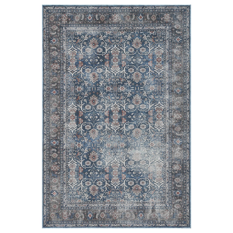 Glenmoor Machine-Washable Vintage Botanical Rod-Iron Area Rug 