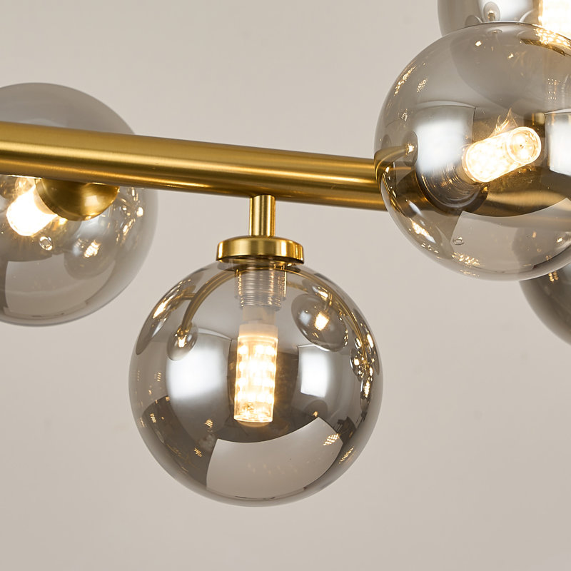 Lustre linéaire moderne en verre bullé à 16 lumières à intensité variable Spoutnik, Doré / gris fumée