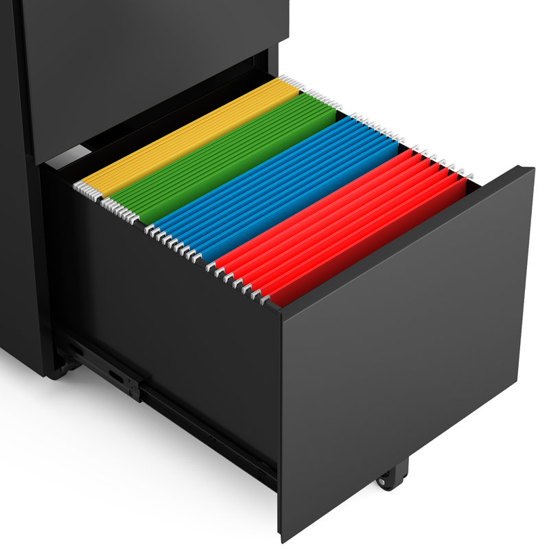 15'' Wide 2 -Drawer Mobile Steel File Cabinet, Black