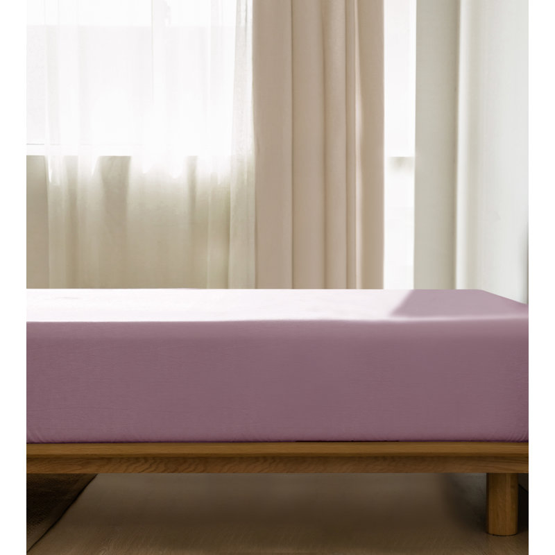 MooMee 100% Washed Cotton Fitted Sheet Extra Deep Pocket Linen Like Textured, Queen , Light Purple