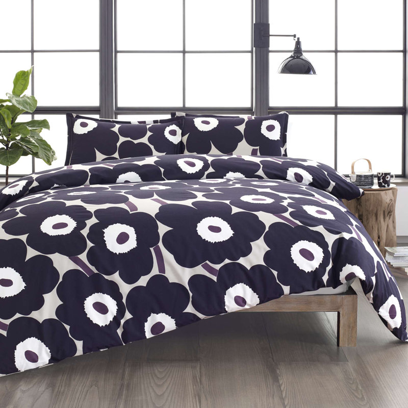 Marimekko Unikko Cotton Red Duvet Cover Set, King Duvet Cover + 2 King Shams, Purple