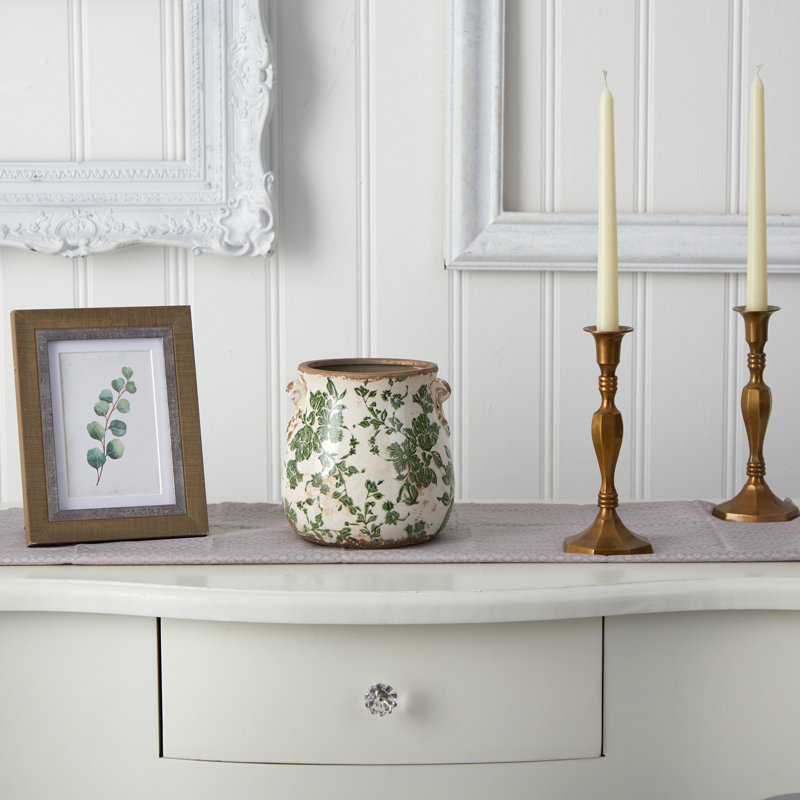 6.5in Green Ceramic Tuscan Scroll Planter