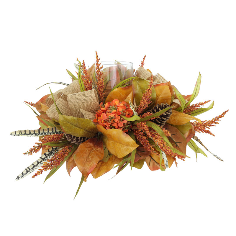 Ensemble traditionnel d'automne avec centre de table floral et bougeoir