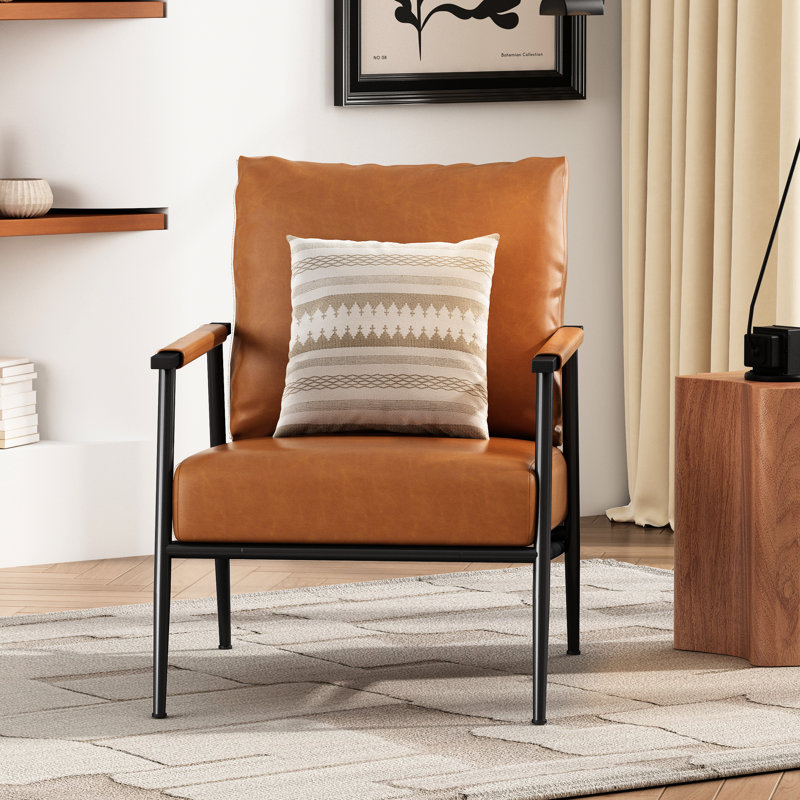 Chaise d'appoint en similicuir brun avec structure rembourrée et en métal, idéale pour les espaces de vie Pièce moderne de style Mid-Century - Structure stable Conception élégante
