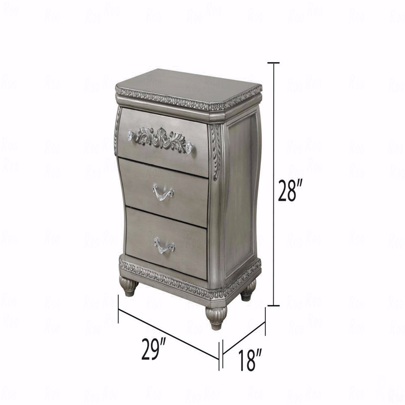 Table de chevet à 3 tiroirs, style traditionnel avec poignées en métal