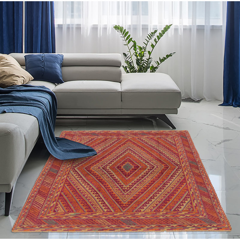 Tapis mauve noué à la main de conception unique 5 pi 3 po x 6 pi 3 po Jessianna