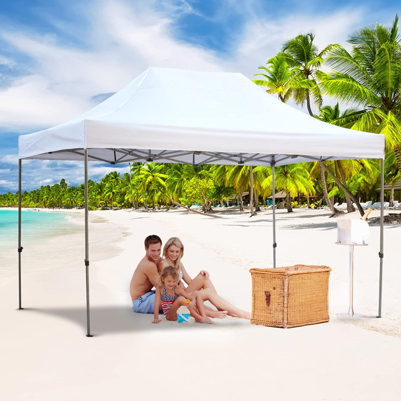 10' X 15' Pop Up Canopy Tent, Instant Canopy With Roller Bag & And Bags, Outdoor Canopies For Event White, White