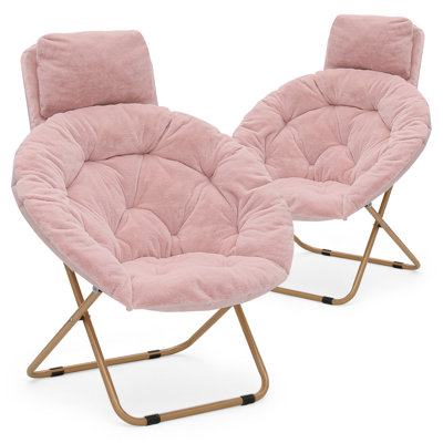 Upholstered Round Saucer Chairs with Headrest, Folding Cozy Lounge Lazy Chairs Papasan Moon Chairs