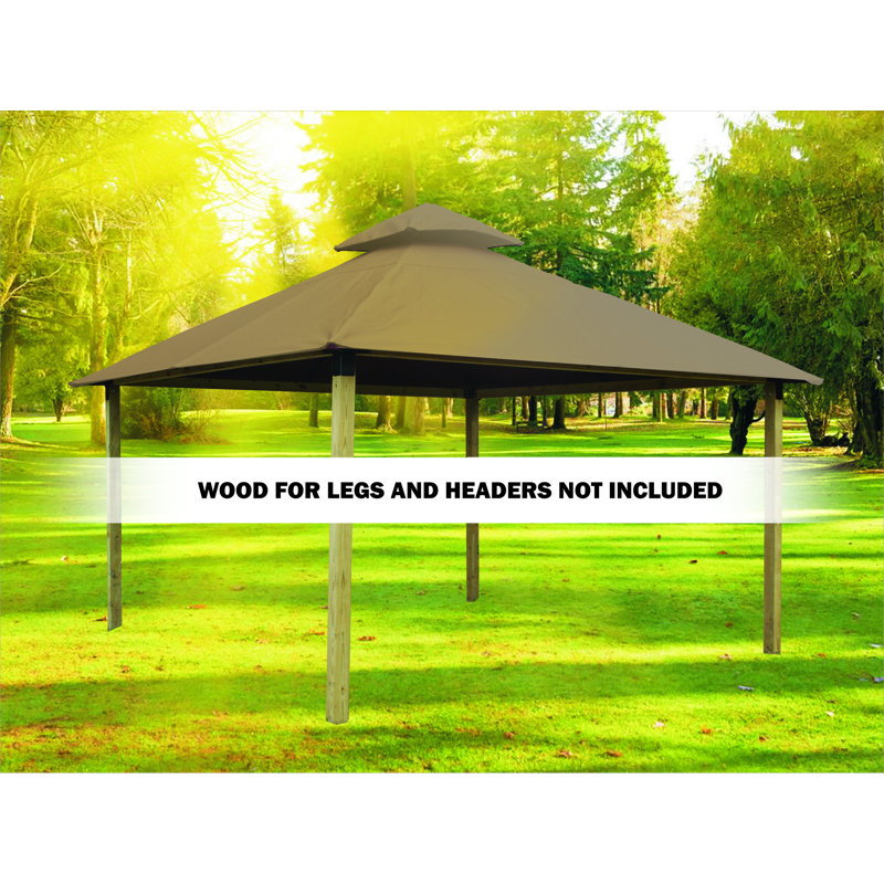 Roof Framing And Mounting 12 Ft. W x 12 Ft. D Solid Wood Gazebo, Khaki, 147.5" H x 168" W x 168" D