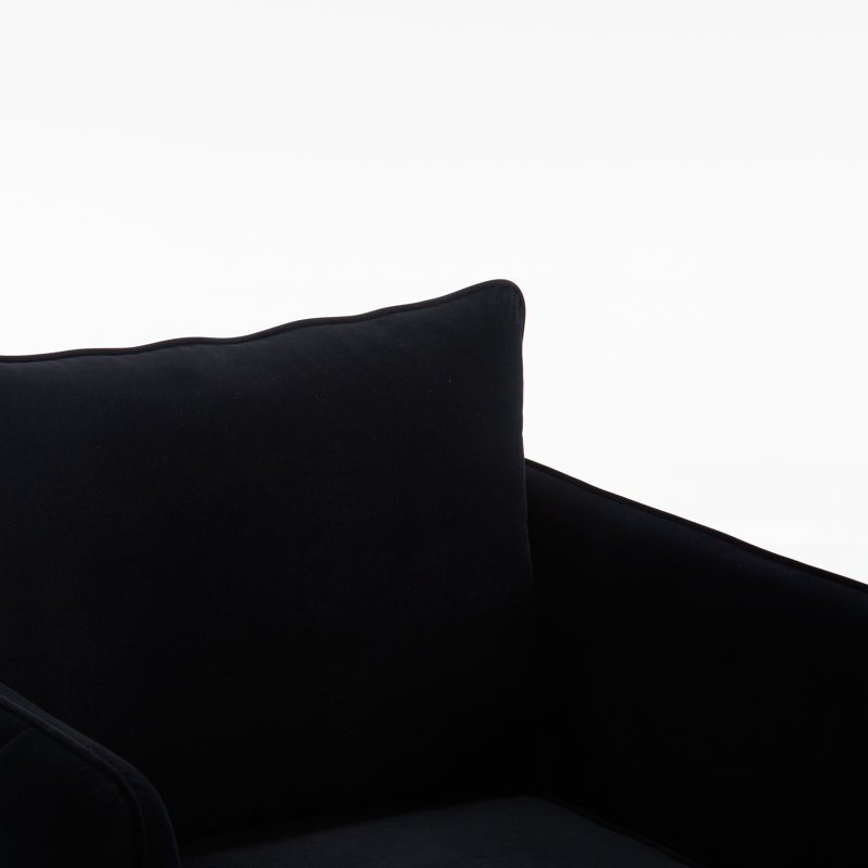 Velvet Accent Chair, Mid-Century Modern Armchair with Metal Legs and Pillow, Black