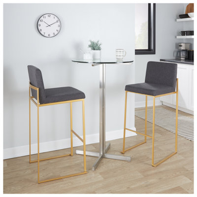 Tabouret de bar contemporain à dossier haut en acier doré et tissu anthracite - Paquet de 2