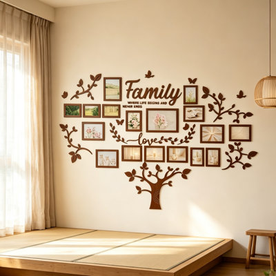 207 x 146 cm Family Tree Photo Frame Stickers Brown for Living Room Wall Decorations