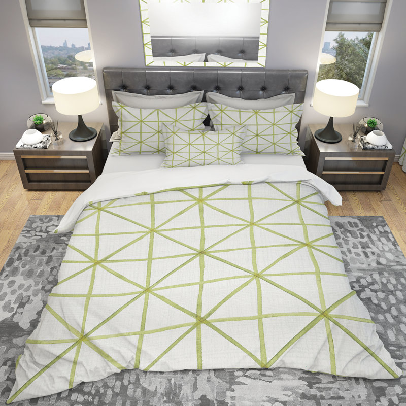 Green Geometric Twin Duvet Cover Set with Sham