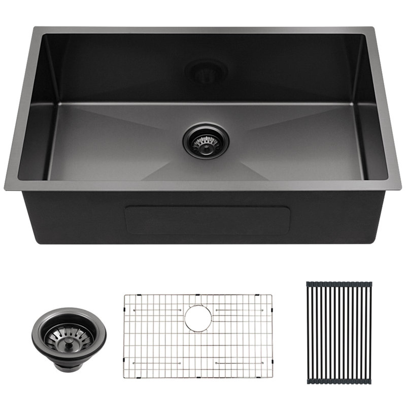 Évier de cuisine encastrable 28 po - évier de cuisine encastré noir en acier inoxydable 28 po x 18 po x 10 po Gauge 16