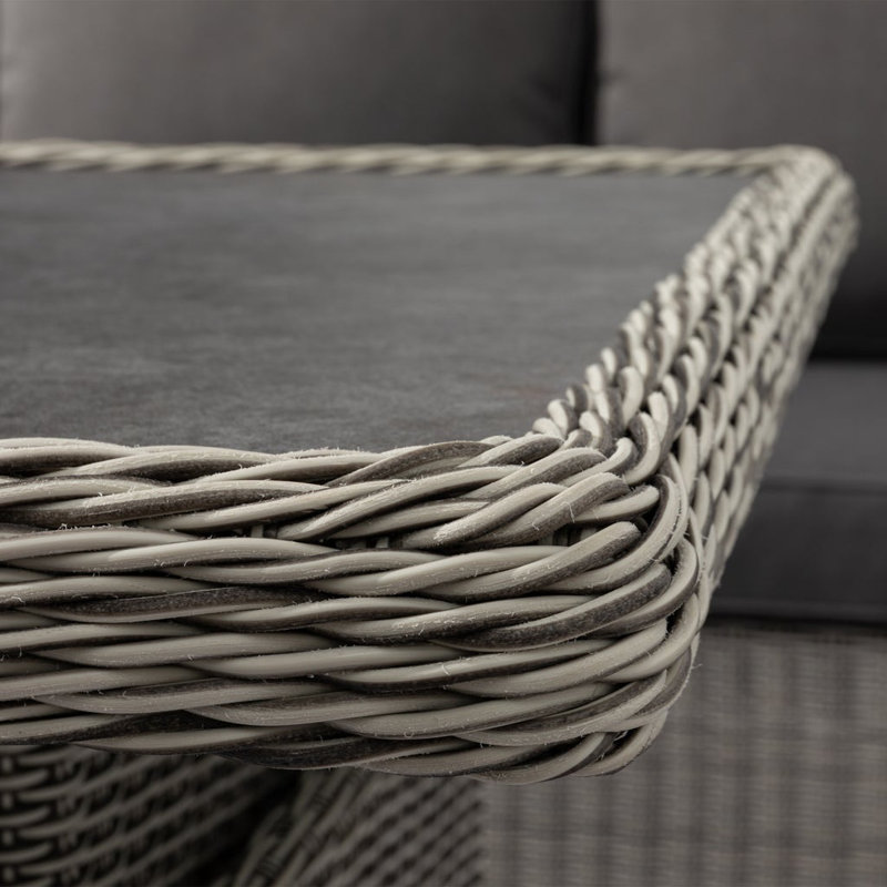 Sofia Rattan Rectangular Corner Dining Set with Rising Firepit Table in Grey
