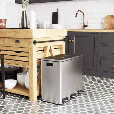 Ecology Steel Step On Multi-Compartment Rubbish & Recycling Bin - 54L
