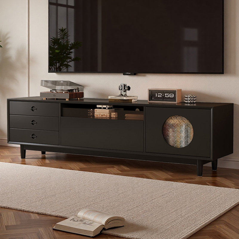 Meuble télé en bois de noyer de style français rétro, H 22,44 po x L 78,74 po x l 15,75 po, Noir