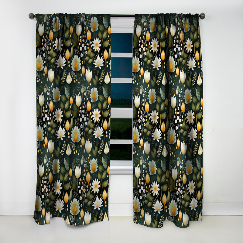 Motif botanique vert forêt II - Rideau floral - Velours obscurcissant - 1 panneau, L 52 po x L 108 po