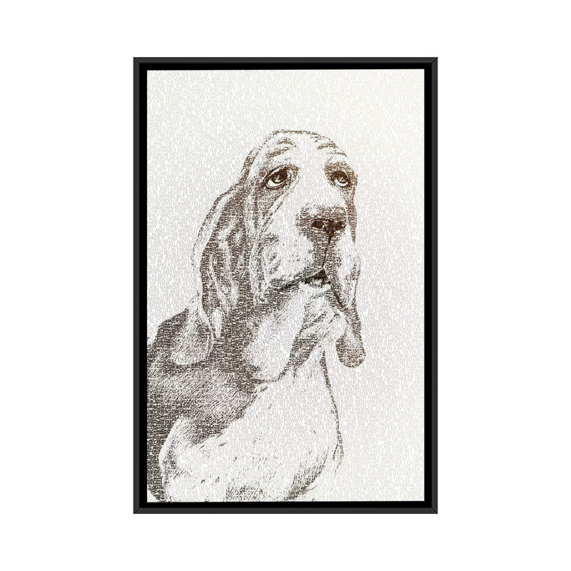 « the intellectuelle basset », impression sur toile, H 26 po x l 18 po x P 1,5 po, Toile avec cadre noir, Pas de tapis