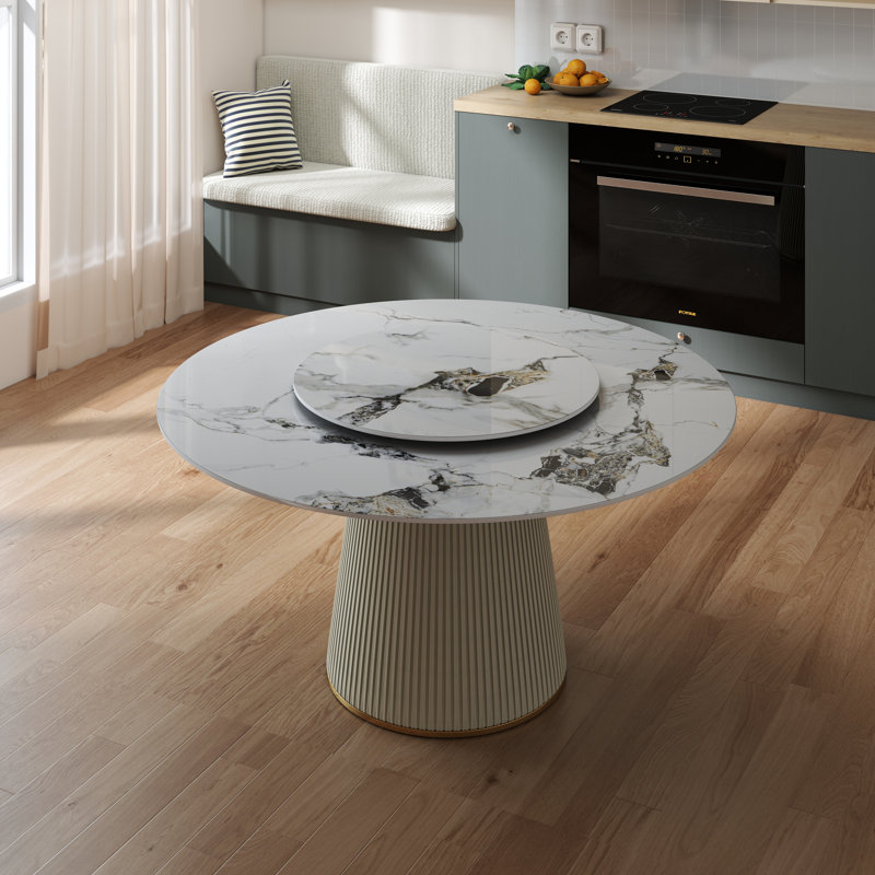 Round Stone Top Dining Table, 29.53" H x 59.05" W x 59.05" L, Patek White
