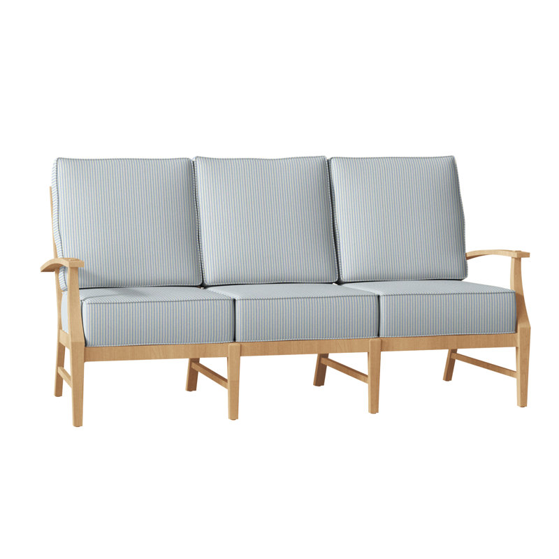 Croquet 75.75" Wide Outdoor Teak Patio Sofa with Cushions, Natural Teak, Welt, Canvas Sand