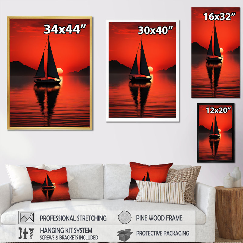 Voilier, silhouette de bateau sur toile, Cadre photo noir, L 12 po x H 20 po