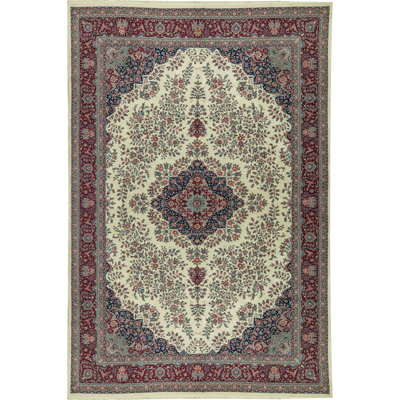 Tapis ivoire et rouge noué à la main de haute qualité