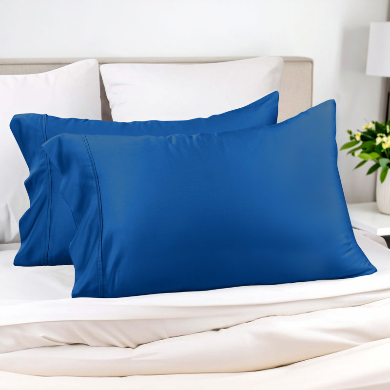 Ensemble de taie d'oreiller en 300% de rayonne de bambou 300 fils, Standard, Bleu fumé
