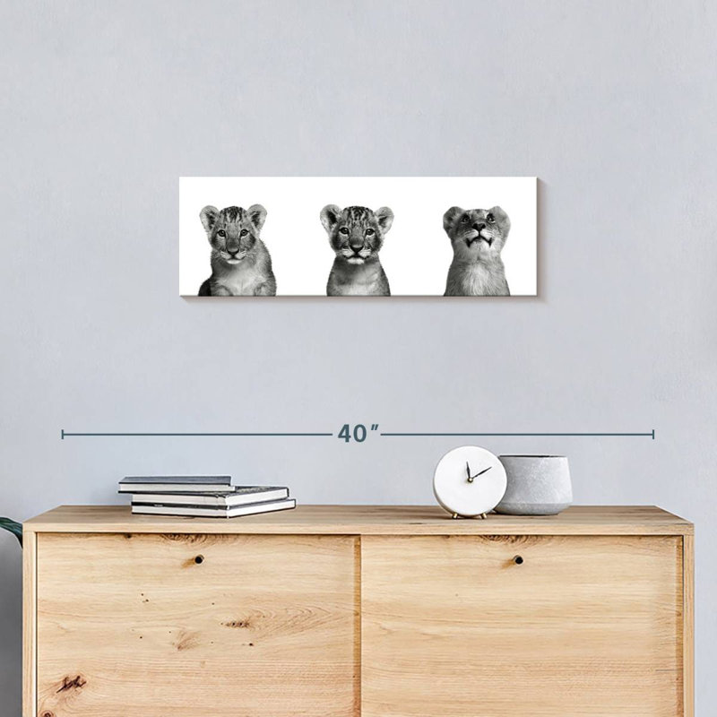 " Lion Cub Trio " by Emma P, 8" H x 24" W x 1" D