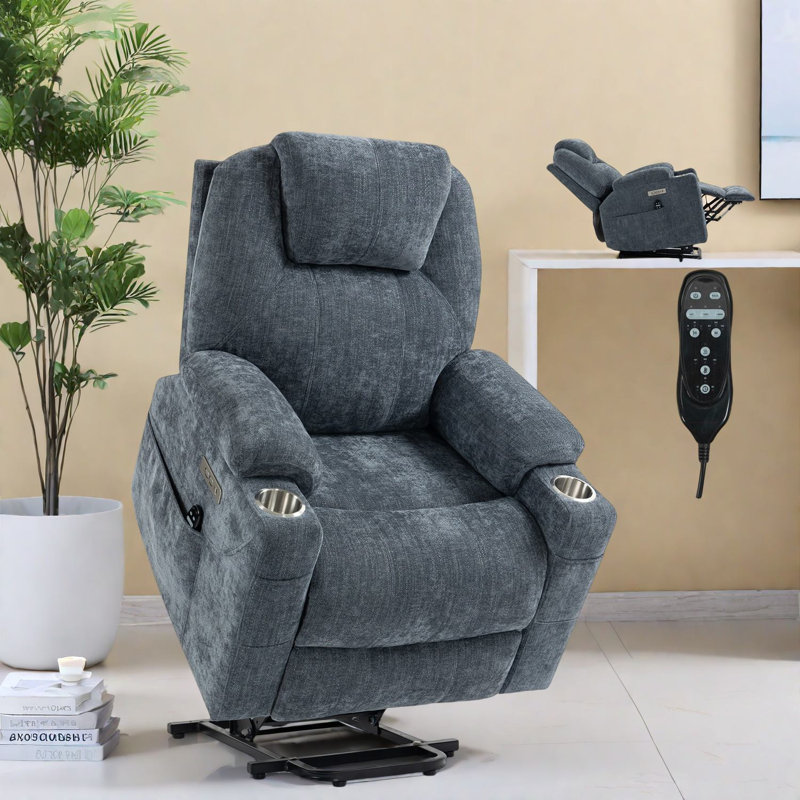 Fauteuils inclinables électriques, chenille, bleu-gris pour la maison