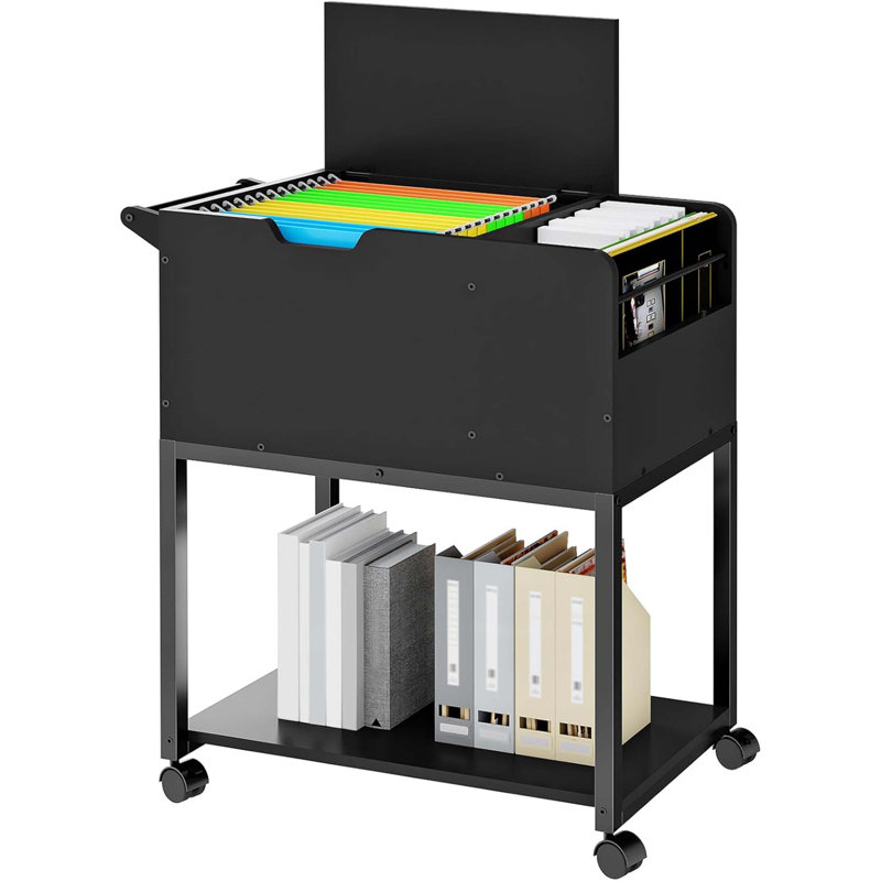 Rolling File Cart, Mobile File Cabinet With Wheels, File Cart With Hanging Files And Flip-Up Lid, Open Storage Shelf, For A4/Letter/Legal-Size, Home Office, Black