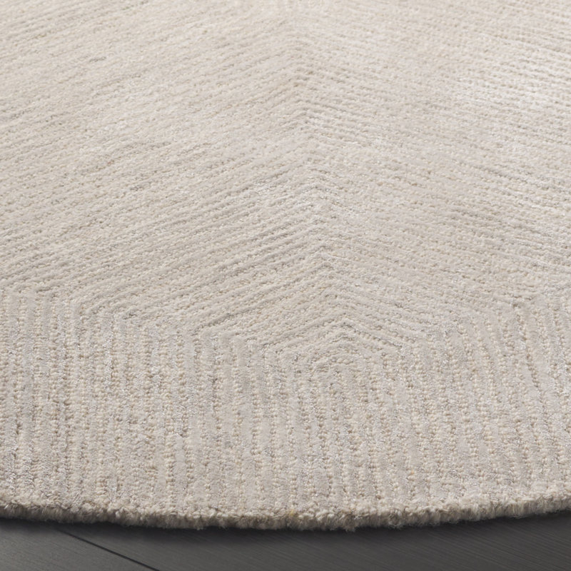 Tapis beige / beige en laine touffeté à la main à motif géométrique Khalees, Rond 6 pi