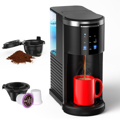 2-in-1 Single Serve Coffee Maker for K Cup & Ground Coffee, 6-14 Oz Brew Sizes, 40 Oz Removable Water Tank, Black