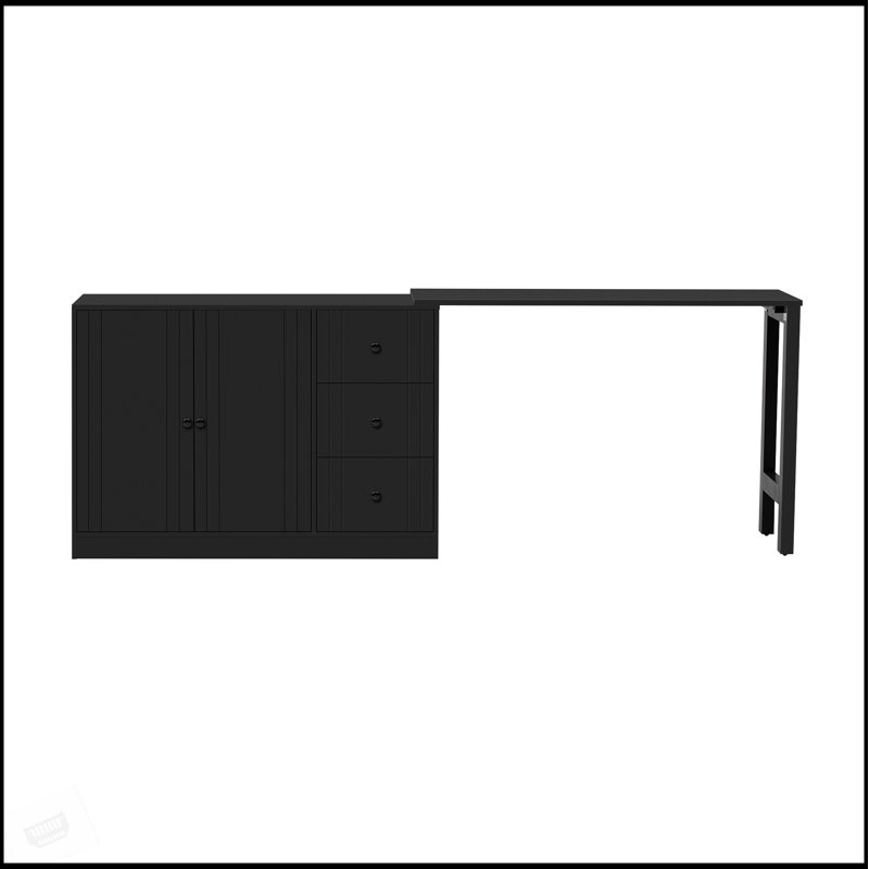89.7'' Wooden Sideboard With Extendable Table, Multifunctional Storage Cabinet For Various Home Spaces, Black