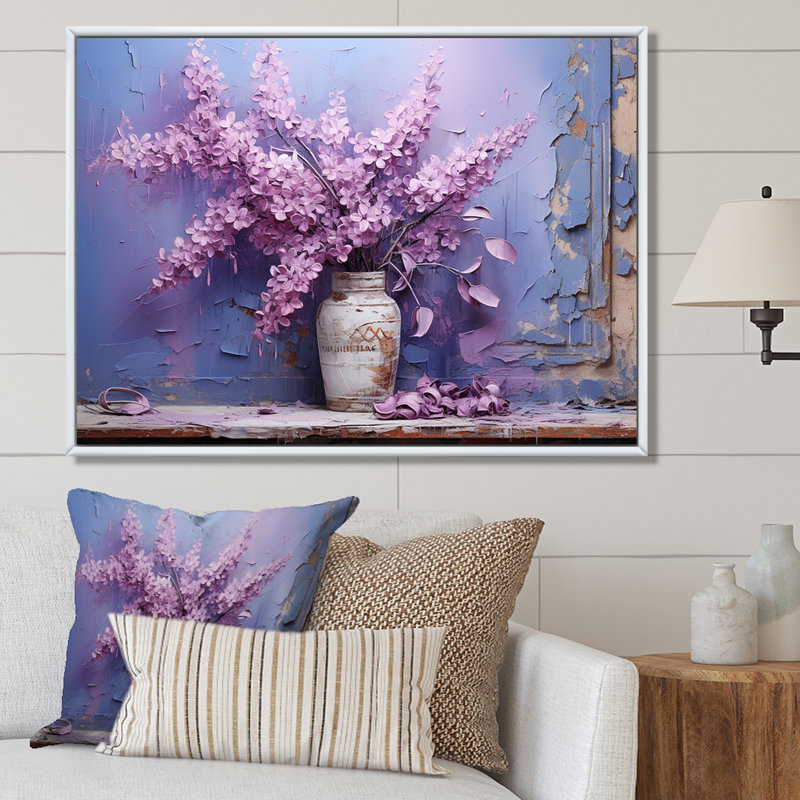 Vase lilas Bouquet Reverie - imprimé, H 12 po x l 20 po x P 1 po, Cadre naturel flottant