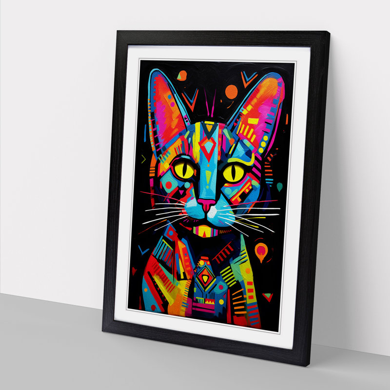 XYZ-FRM-V1223-621 Egyptian Cat Pop - Single Picture Frame Print on Wood, 64cm H x 46cm W x 2cm D, Black