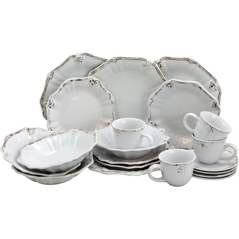 Service de table en grès 20 pièces Rhya - Service pour 4, Blanc