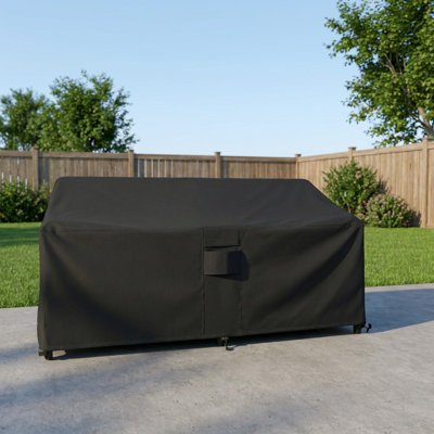 Housse de canapé de patio résistante aux intempéries avec protection en PVC respirante et durable, ourlet élastique réglable, sangles à fermeture par clic et trous