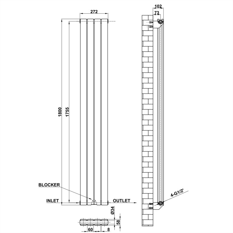 Nedra Vertical Designer Radiator, Grey