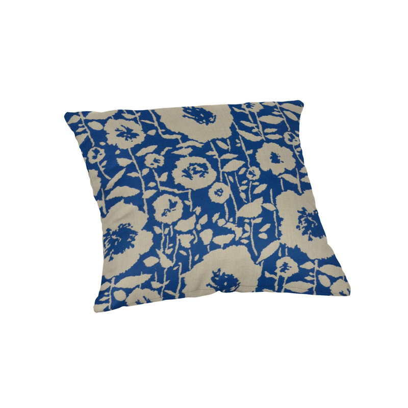 Casual Cushion Floral Sunbrella® Fabric 1-Piece Indoor/Outdoor Square Throw Pillow, 15"W x 15"L, Andy Cobalt, 16" x 16"