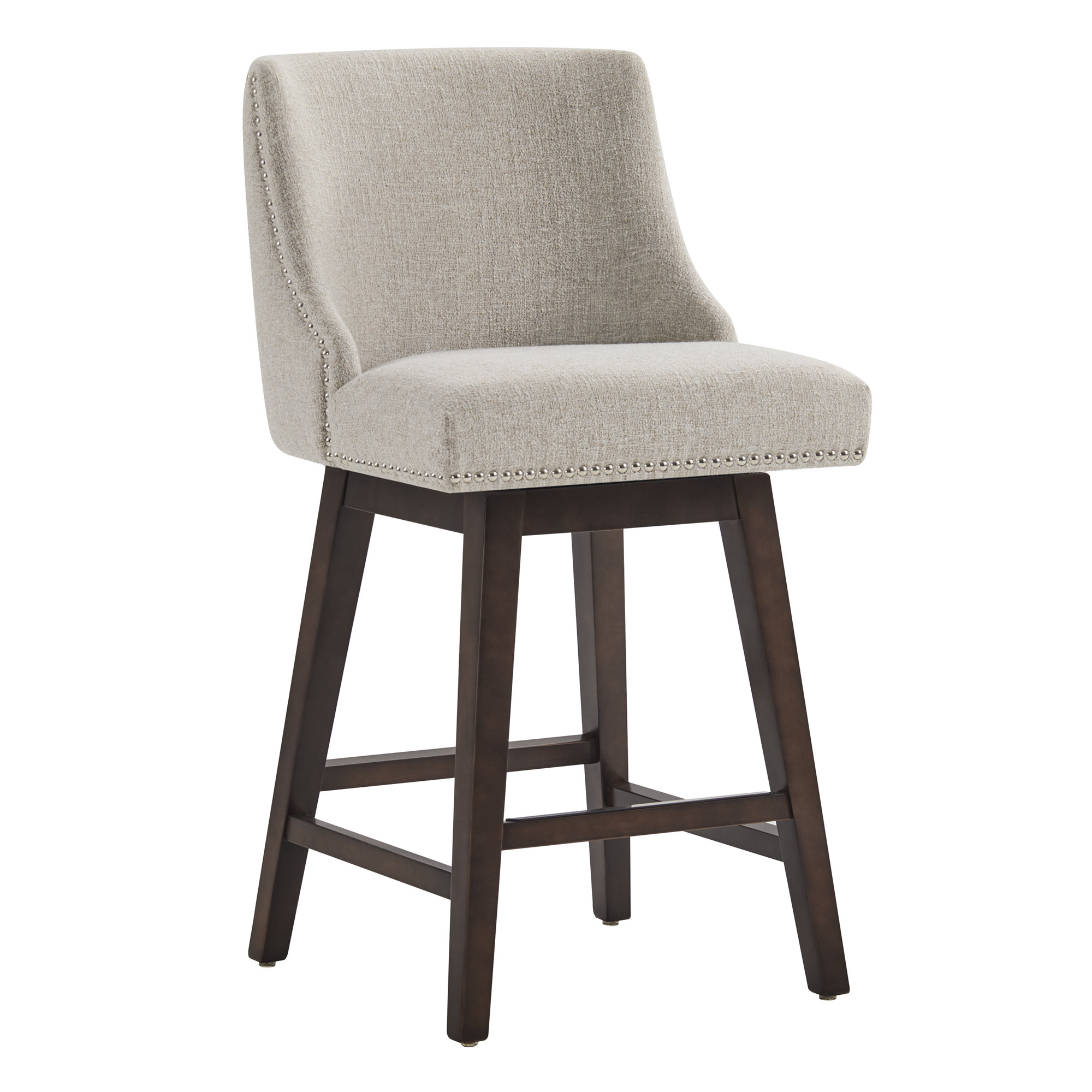 Orbay Swivel Upholstered 26'' Counter Stool With Solid Wood Frame, Nathan Ginger Tweed