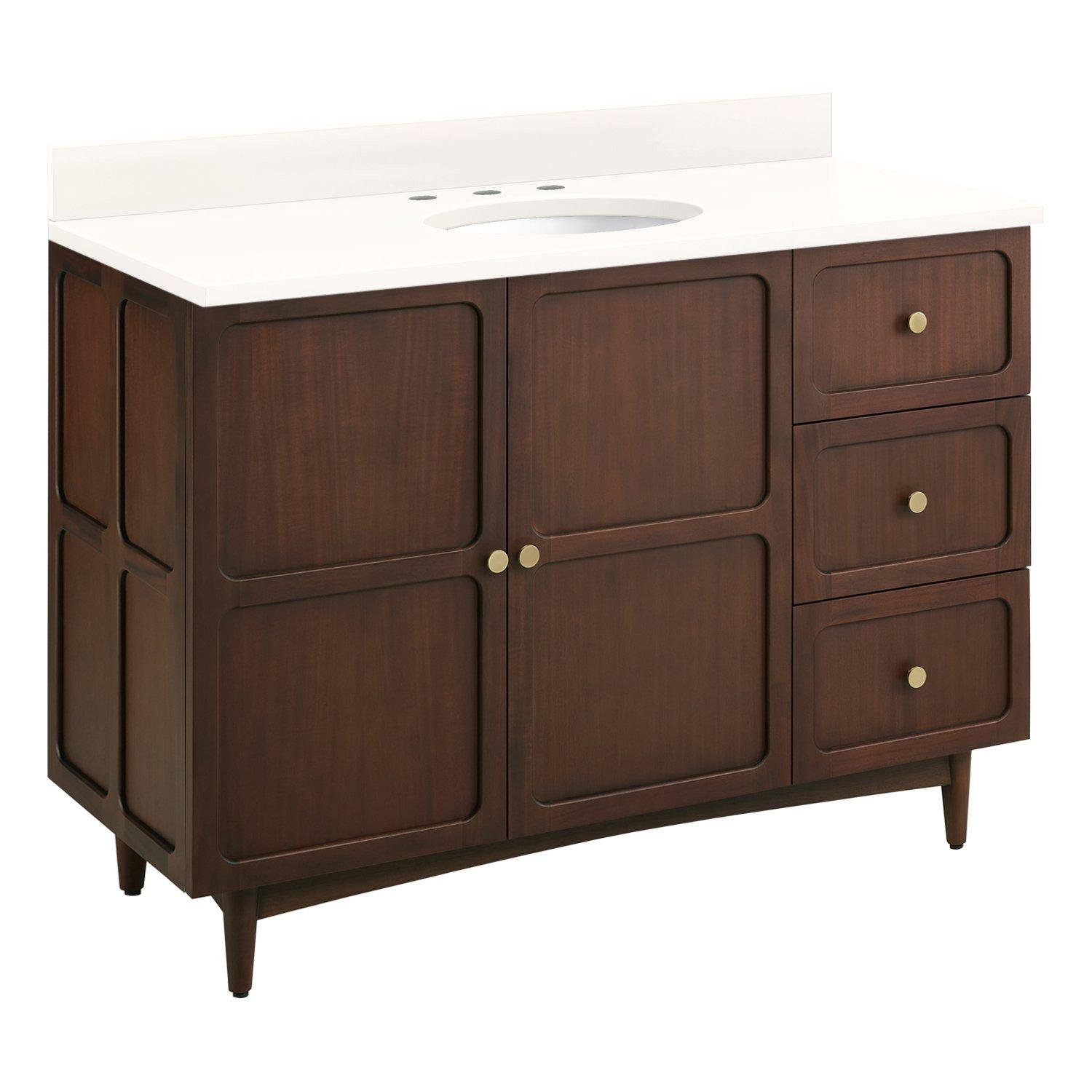 Delavan 48" Mahogany Single Bathroom Vanity, Arctic White Quartz