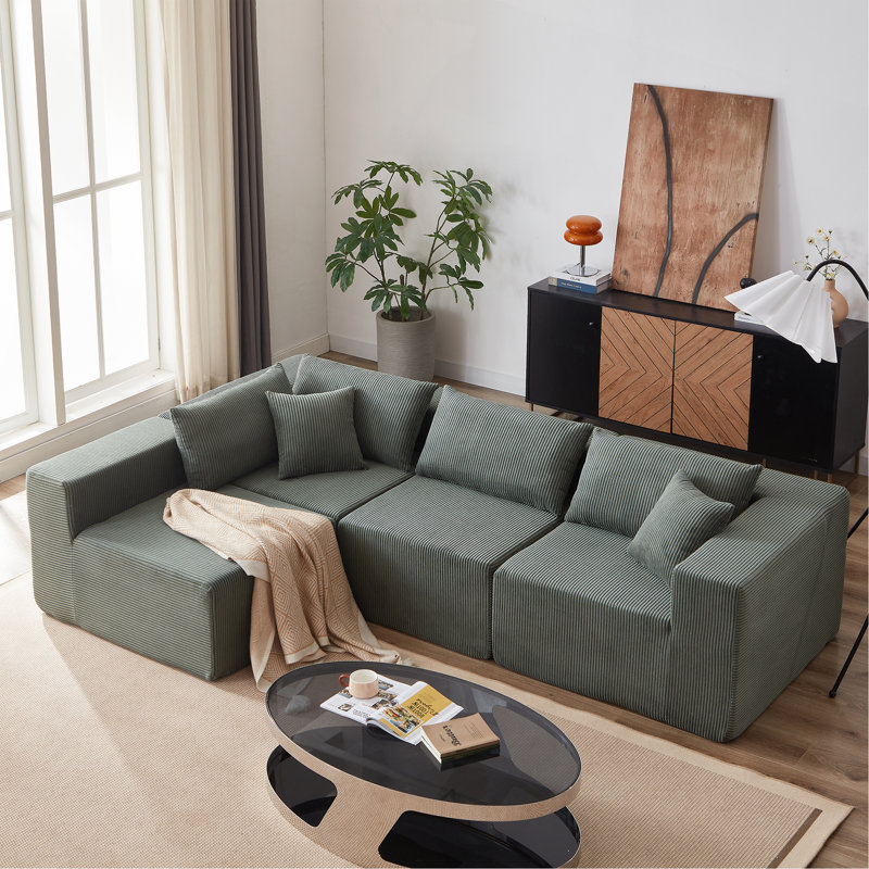 Canapé modulaire Boneless, Velours côtelé vert